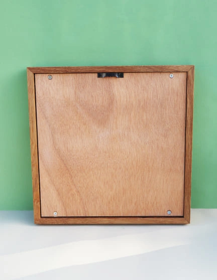 Tableau 25cm résine epoxy inclusion squelettes feuilles blanches naturelles cadre en chêne